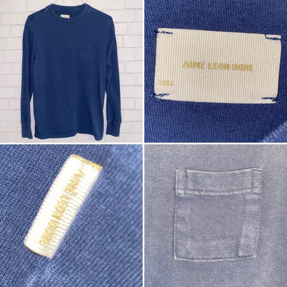 Aime Leon Dore Mens Long Sleeve Baby Pocket Ling Sleeves Tee Blue XS